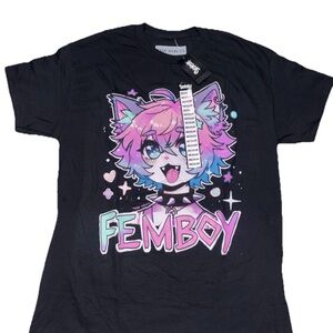 Teen Hearts FEMBOY Anime Cat Graphic T-Shirt Size M New unisex